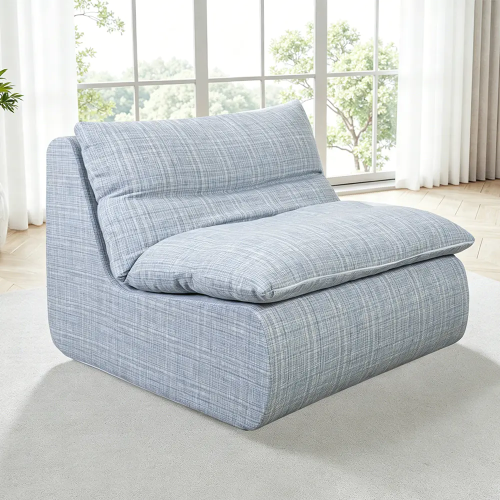 Sofa single biru dengan pelapik span boleh tanggal