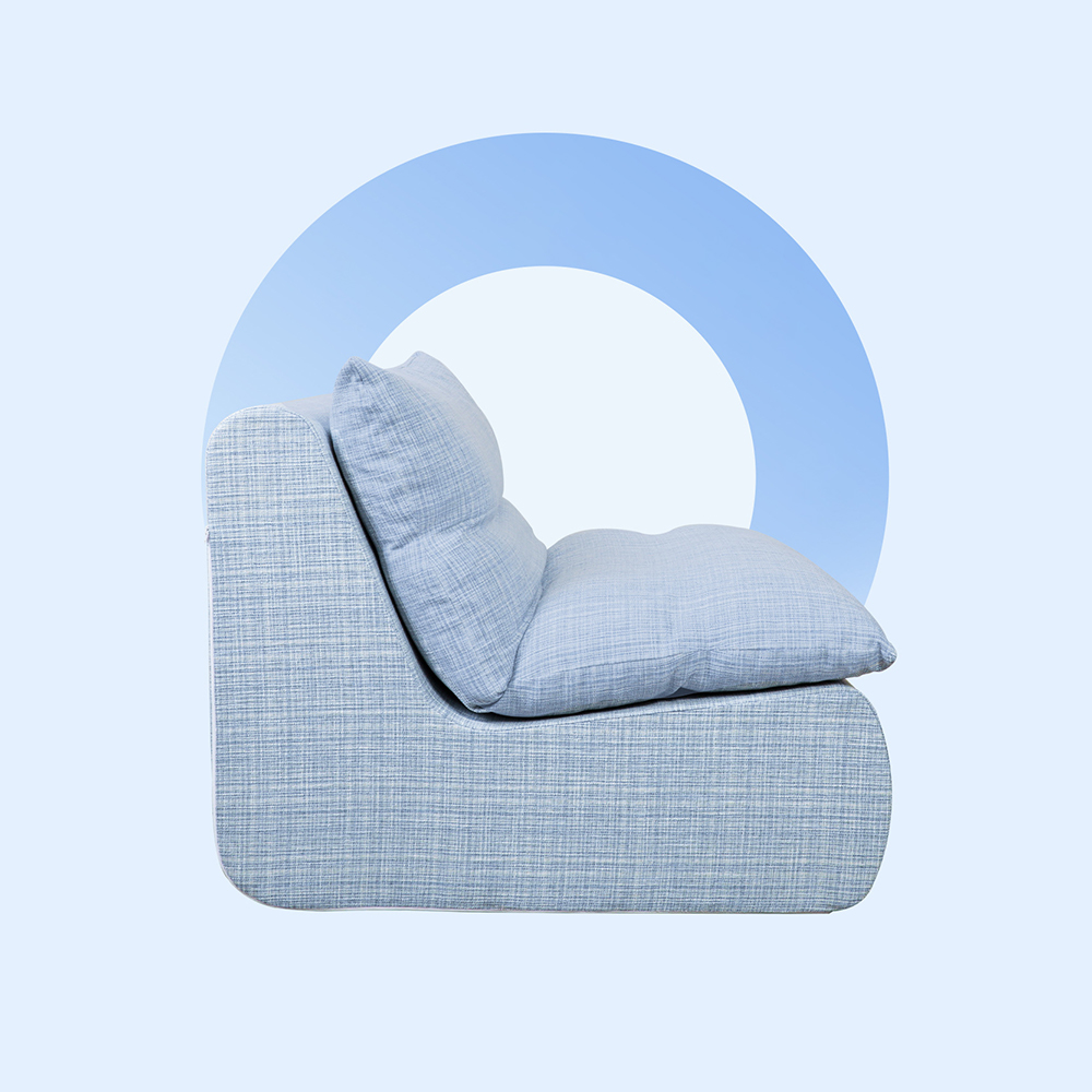 Sofa single biru dengan pelapik span boleh tanggal